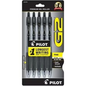 Pilot G2 Premium Gel Roller Pens Fine Point 0.7mm Black Ink 5 Pack 31078